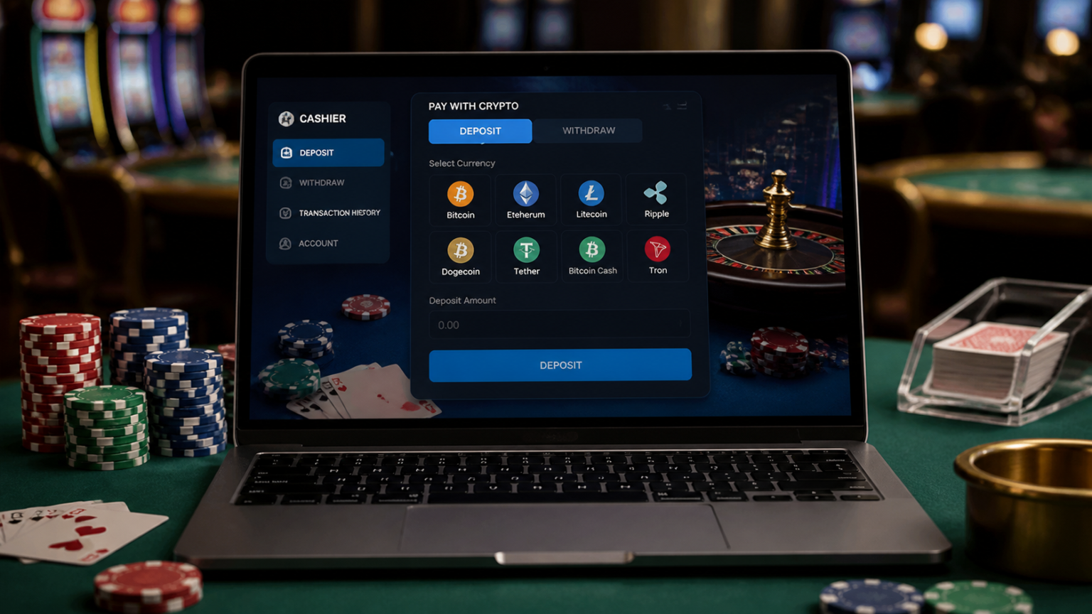 online casino crypto: What Players Should Know Before Choosing Casino payment screen with crypto wallet and online casino deposit options